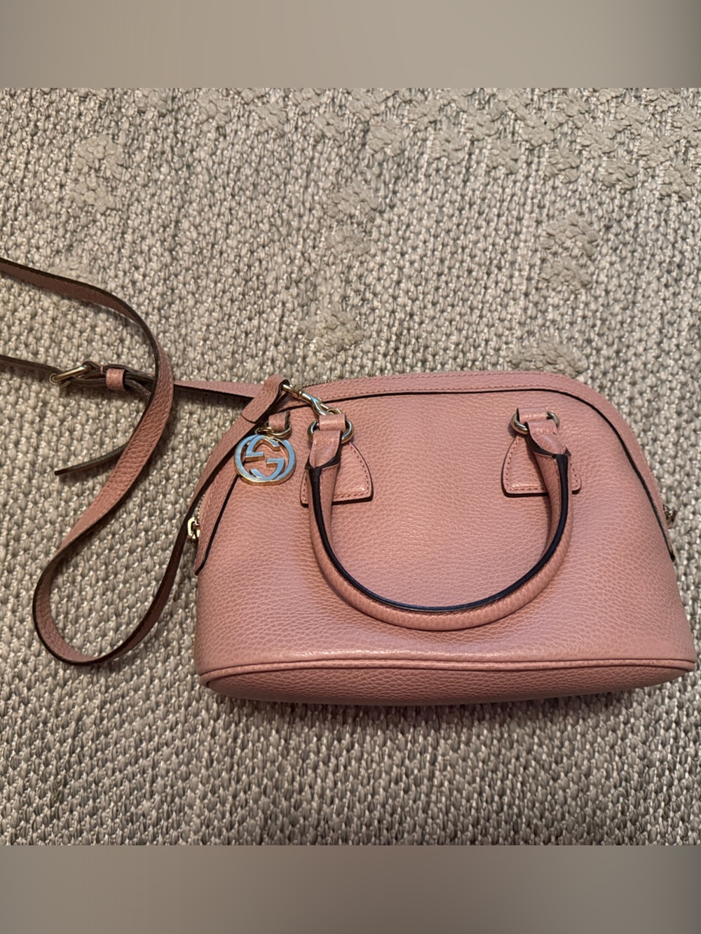 Gucci Dusty Pink Pebbled Leather Satchel with Crossbody Strap